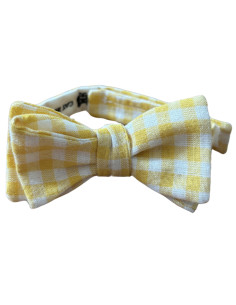 Noeud papillon de la marque Cat in Berlin jaune et blanc à carreaux.