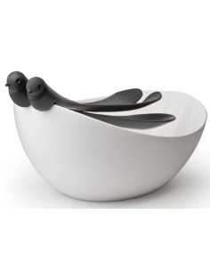 Saladier avec deux cuillères de services en formes d'oiseaux de Qualy