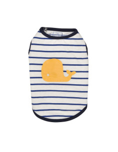 Tee-shirt pour chien "Océan", tee-shirt blanc à rayures bleues avec une baleine jaune de Bobby.