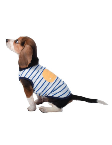 Tee-shirt pour chien "Océan", tee-shirt blanc à rayures bleues avec une baleine jaune de Bobby.