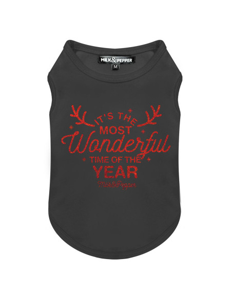 Tee-shirt pour chien gris et rouge "Happy" de Milk & Pepper.
