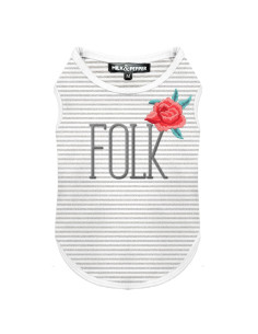 Tee-Shirt pour chien blanc rayé noir avec écrit "Folk". Tee-shirt "Anastasia" de Milk & Pepper.