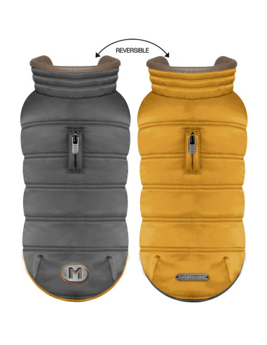 Manteau pour chien réversible Cara Cruz Gris / Jaune de Milk & Pepper.